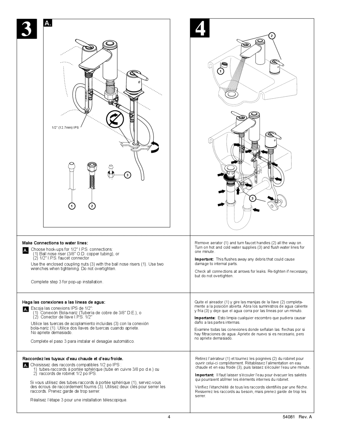 Delta 3585 Series manual Make Connections to water lines 