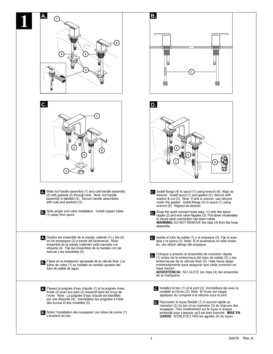 Delta 3586 Series Slide hot handle assembly 1 and cold handle assembly, Away from spout, Tubo de salida de agua Haya hecho 