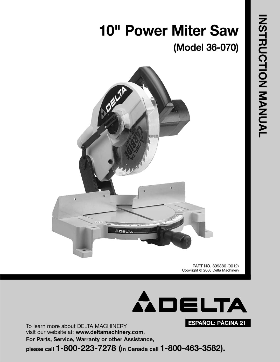 Delta 36-070 instruction manual Power Miter Saw 