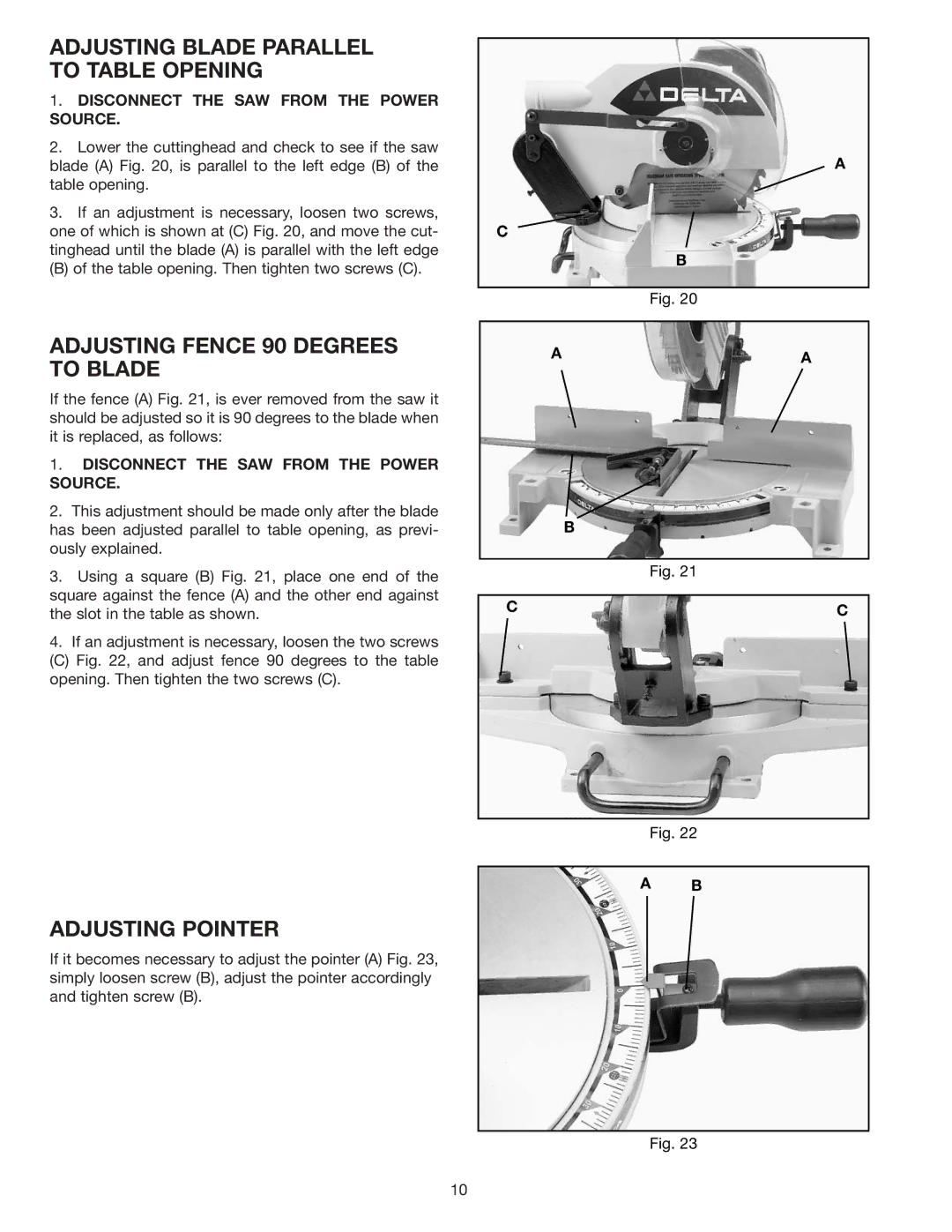 Delta 36-070 instruction manual Adjusting Fence 90 Degrees to Blade, Adjusting Pointer 