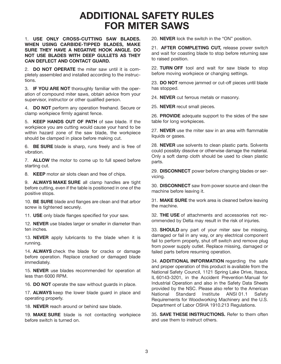 Delta 36-070 instruction manual Additional Safety Rules For Miter Saws 