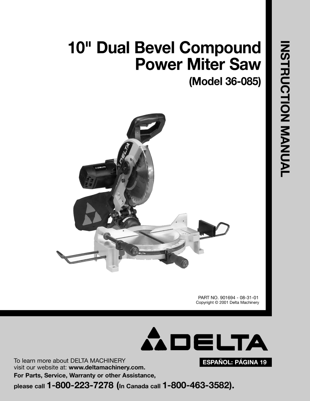 Delta 36-085 instruction manual Dual Bevel Compound Power Miter Saw 