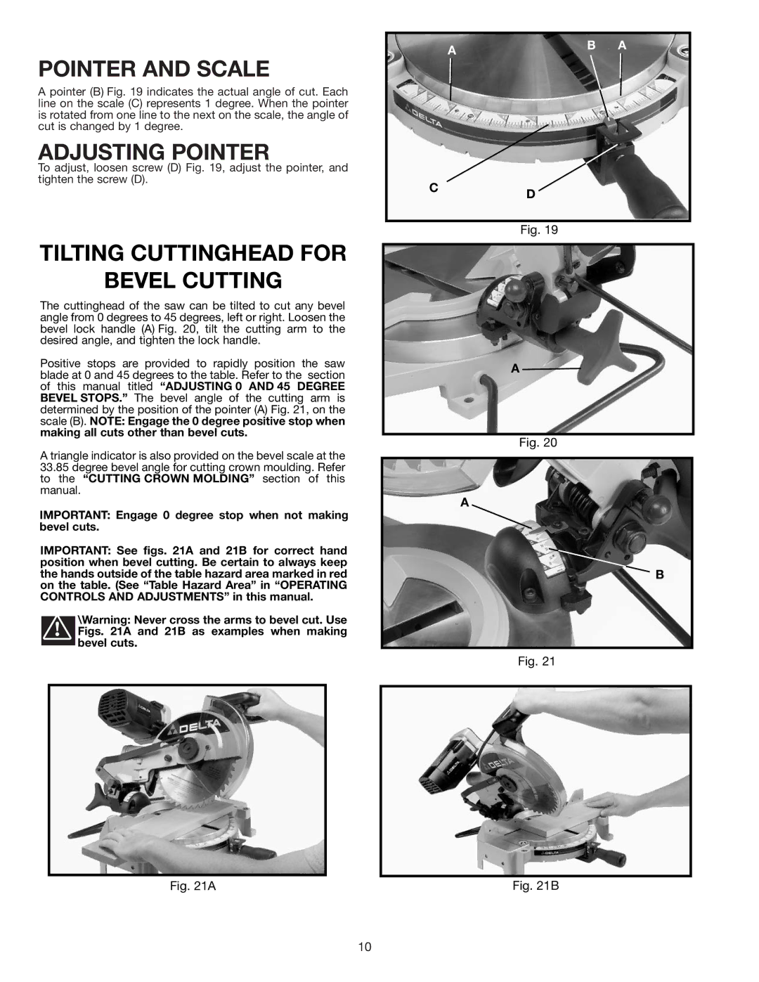 Delta 36-085 instruction manual Pointer and Scale, Tilting Cuttinghead for Bevel Cutting 