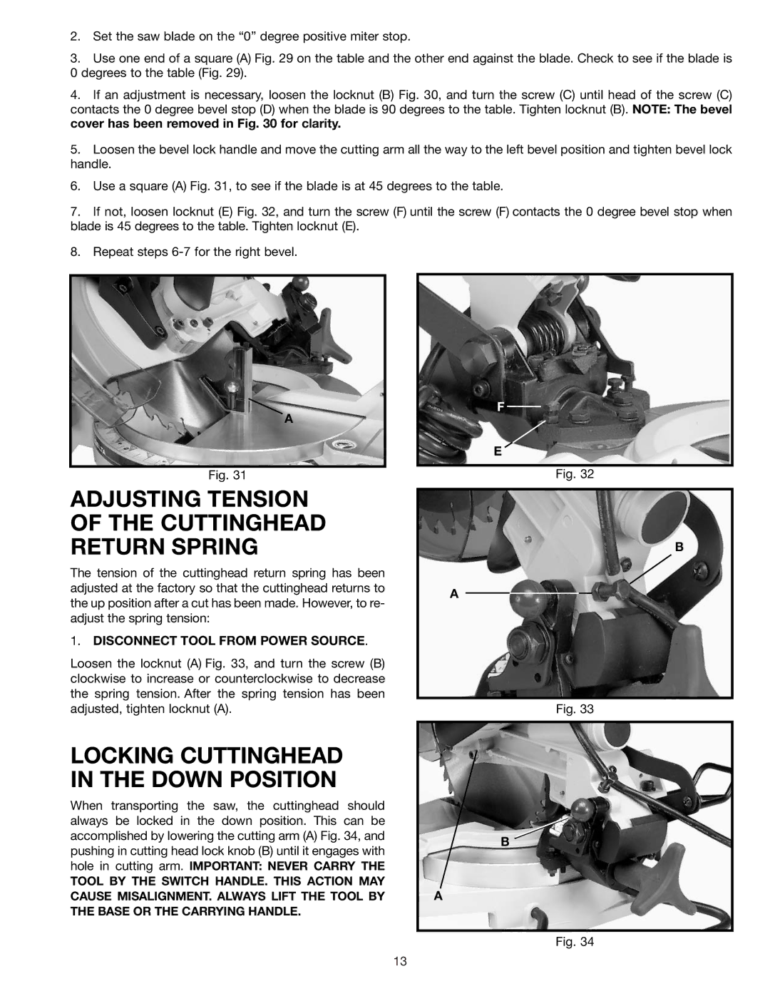 Delta 36-085 Adjusting Tension of the Cuttinghead Return Spring, Locking Cuttinghead in the Down Position 