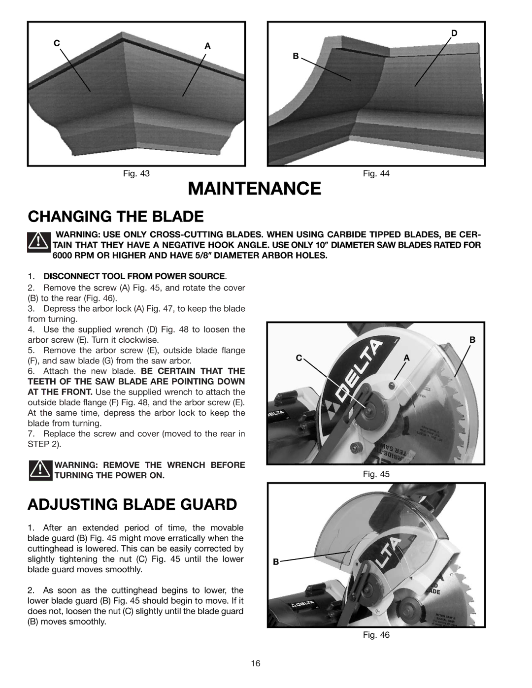 Delta 36-085 instruction manual Maintenance, Changing the Blade, Adjusting Blade Guard 