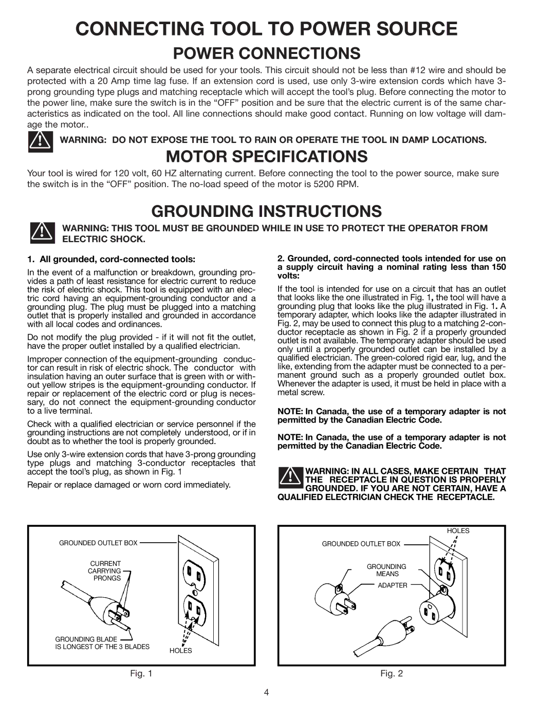 Delta 36-085 instruction manual Connecting Tool to Power Source, Power Connections 