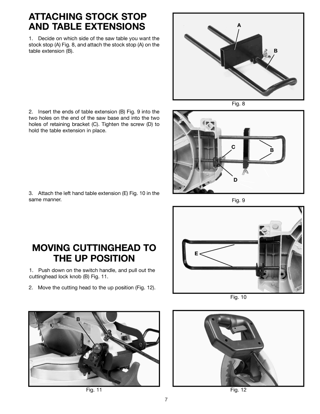 Delta 36-085 instruction manual Attaching Stock Stop and Table Extensions, Moving Cuttinghead to UP Position 