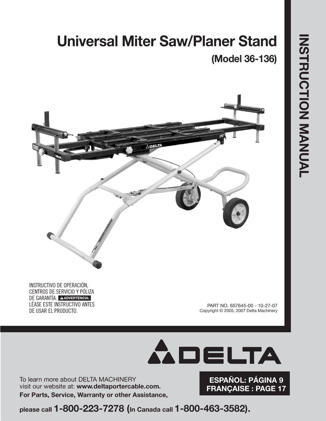 Delta 36-136 instruction manual Universal Miter Saw/Planer Stand 