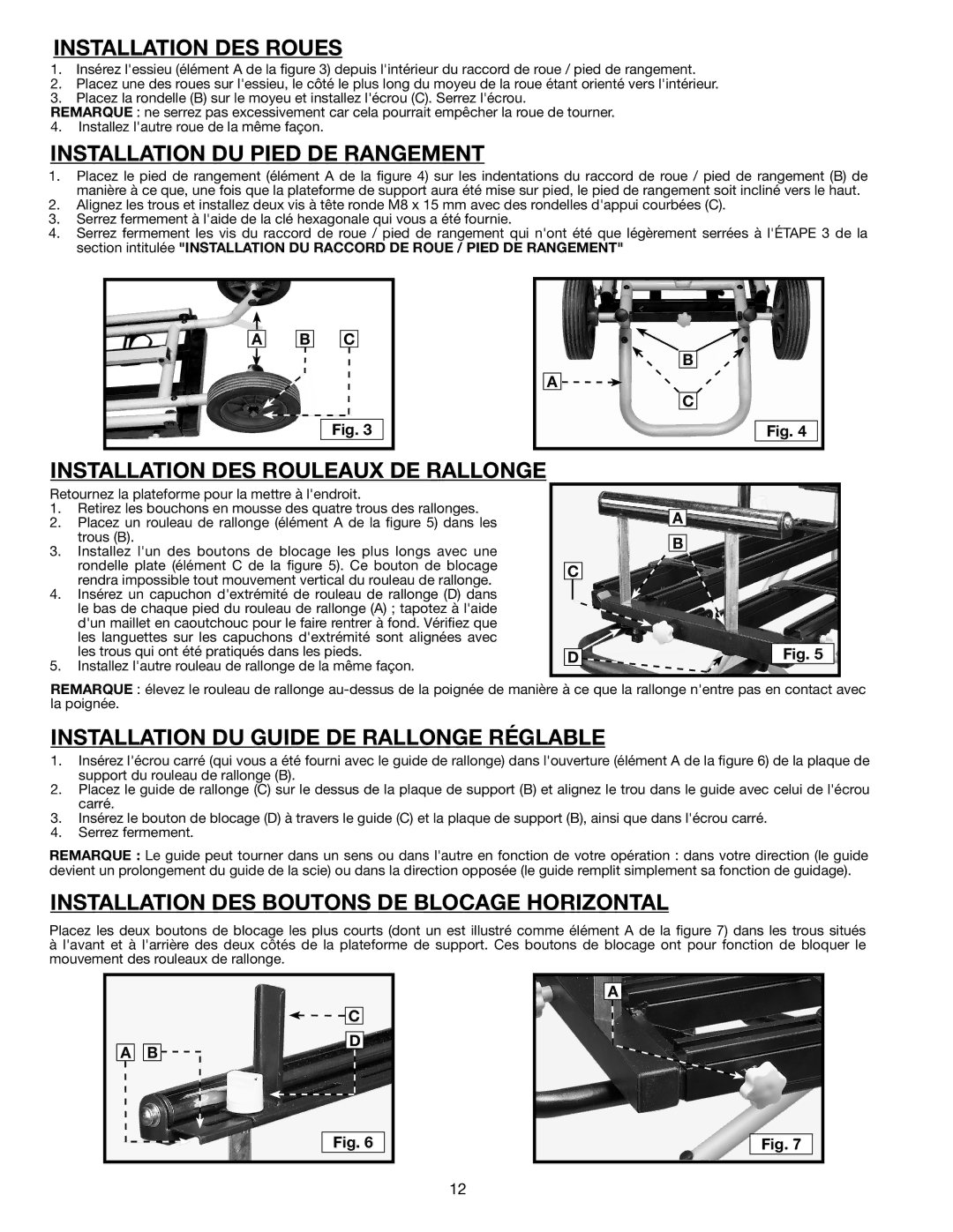 Delta 36-136 Installation DES Roues, Installation DU Pied DE Rangement, Installation DES Rouleaux DE Rallonge 