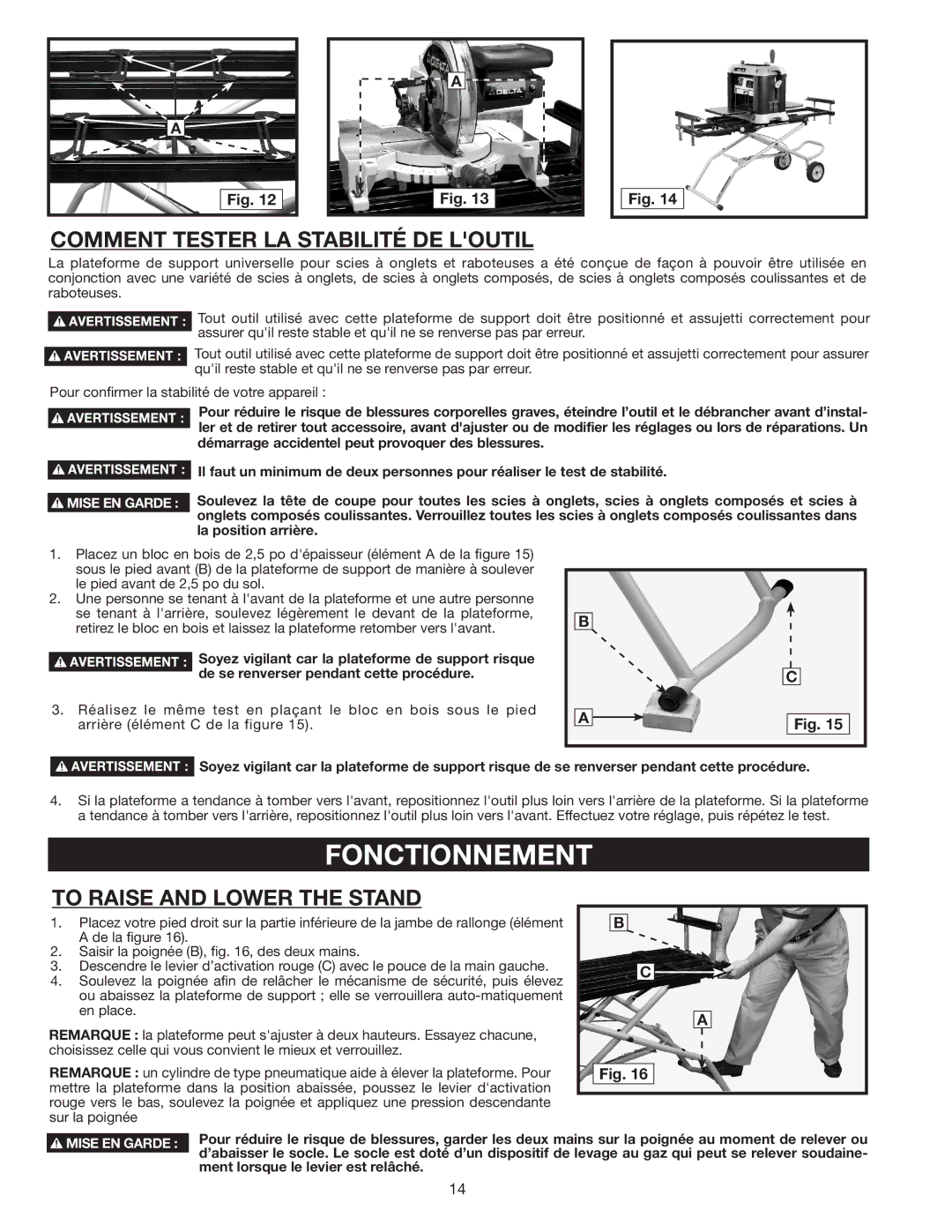 Delta 36-136 instruction manual Fonctionnement, Comment Tester LA Stabilité DE Loutil 