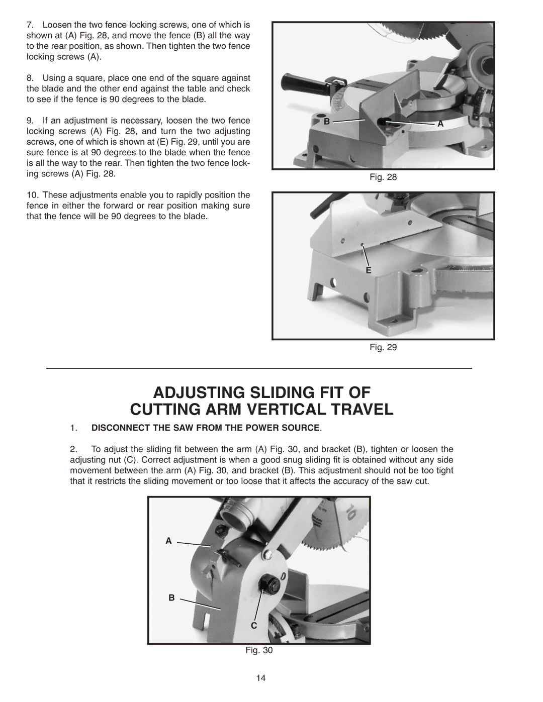 Delta 36-220 instruction manual Adjusting Sliding FIT Cutting ARM Vertical Travel 