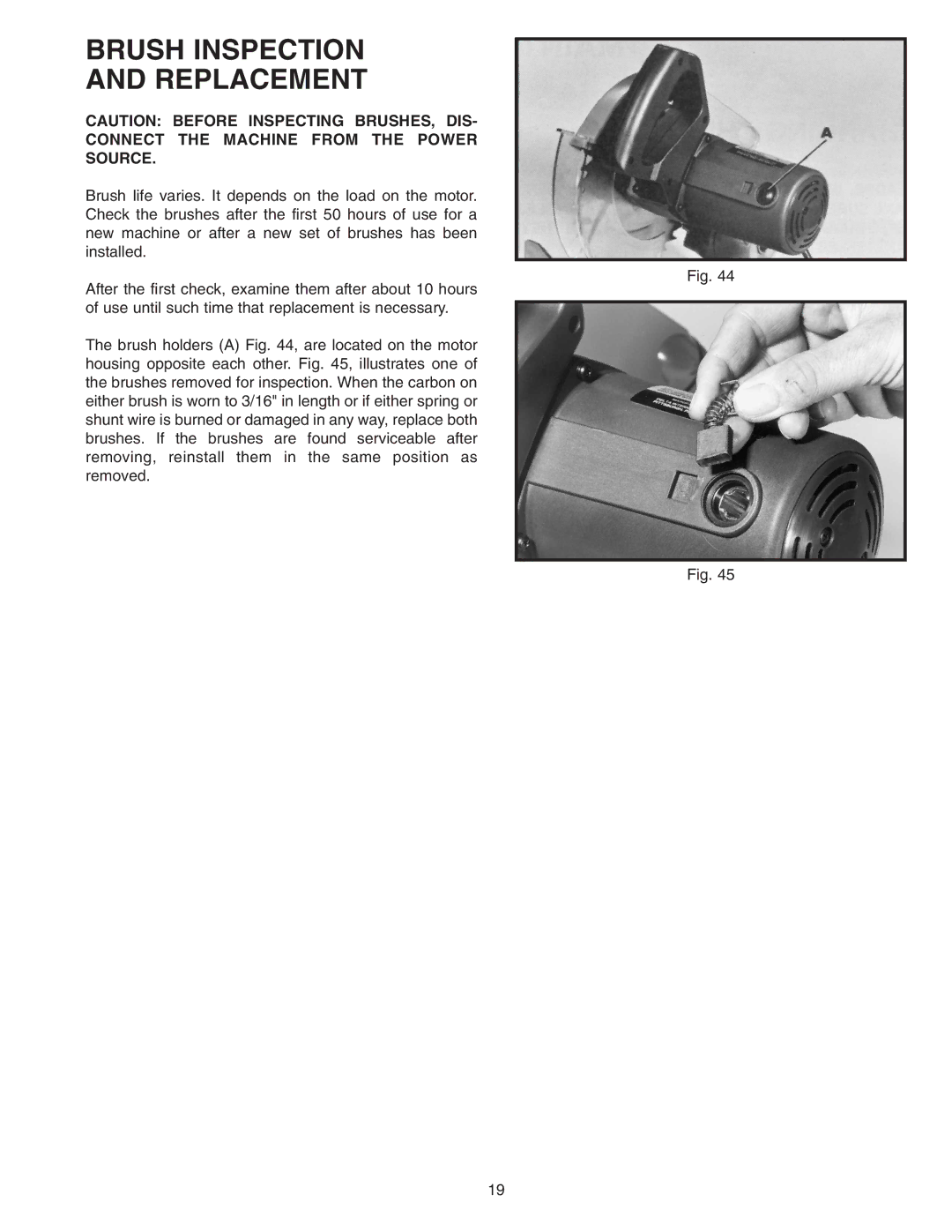 Delta 36-220 instruction manual Brush Inspection Replacement 