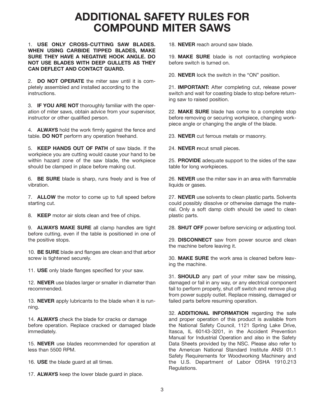 Delta 36-220 instruction manual Additional Safety Rules for Compound Miter Saws 