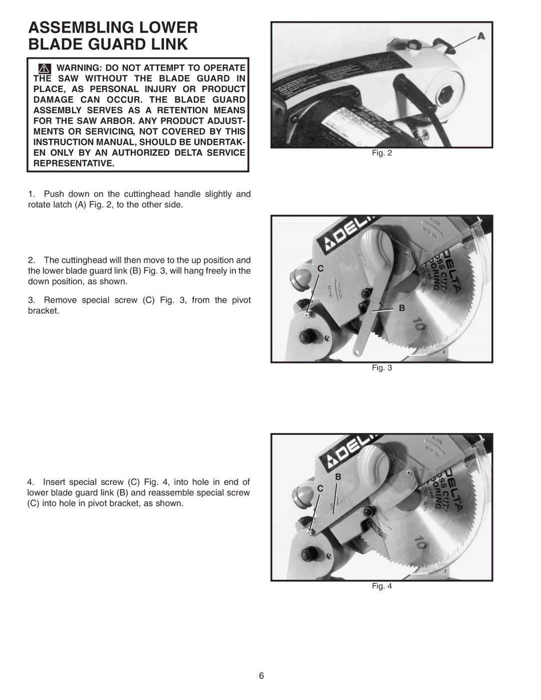 Delta 36-220 instruction manual Assembling Lower Blade Guard Link 