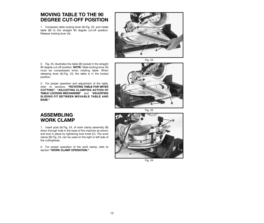 Delta 36-250, 36-240 instruction manual Moving Table to the 90 Degree CUT-OFF Position, Assembling Work Clamp 