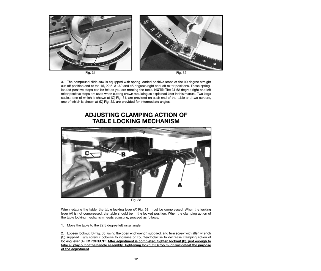 Delta 36-250, 36-240 instruction manual Adjusting Clamping Action Table Locking Mechanism 