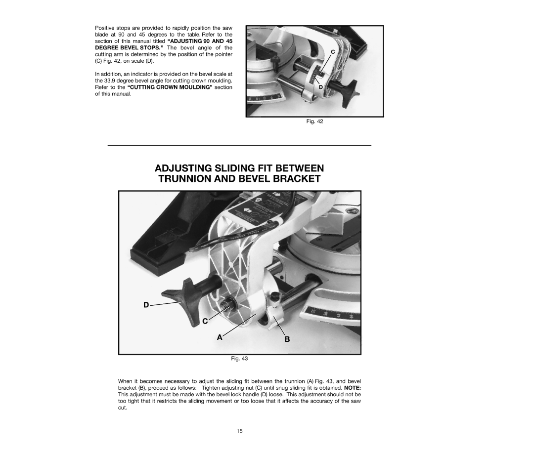 Delta 36-240, 36-250 instruction manual Adjusting Sliding FIT Between Trunnion and Bevel Bracket 