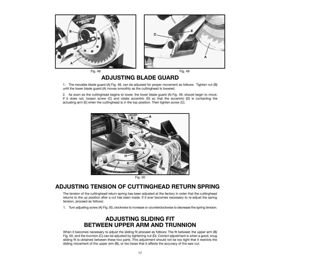 Delta 36-240, 36-250 instruction manual Adjusting Blade Guard, Adjusting Tension of Cuttinghead Return Spring 