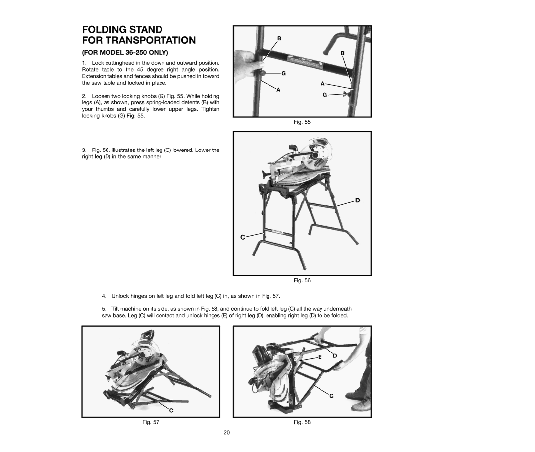 Delta 36-250, 36-240 instruction manual Folding Stand For Transportation 