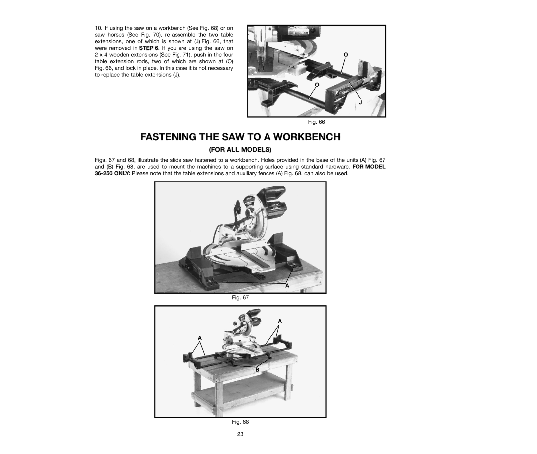 Delta 36-240, 36-250 instruction manual Fastening the SAW to a Workbench, For ALL Models 