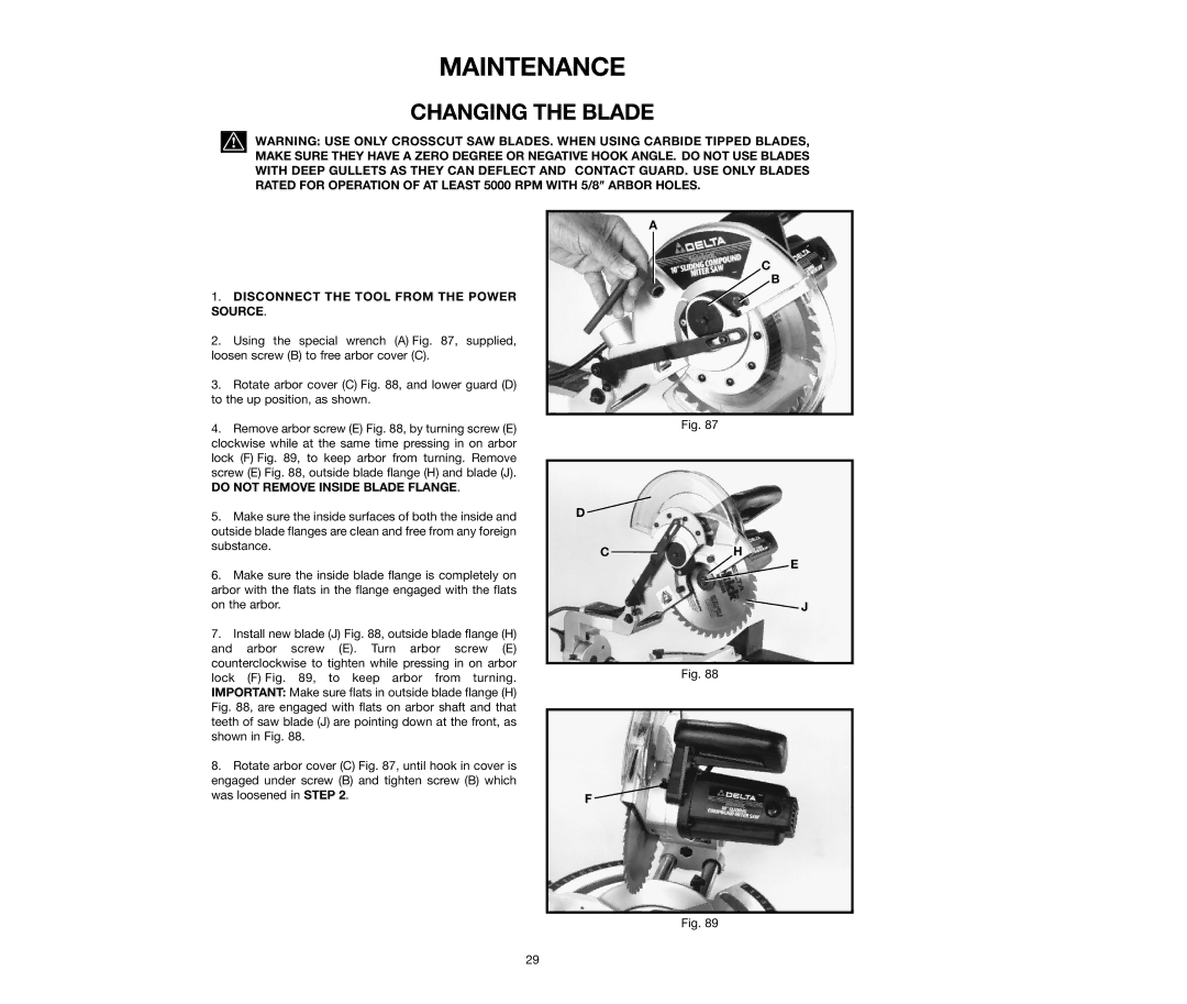 Delta 36-240, 36-250 instruction manual Maintenance, Changing the Blade 