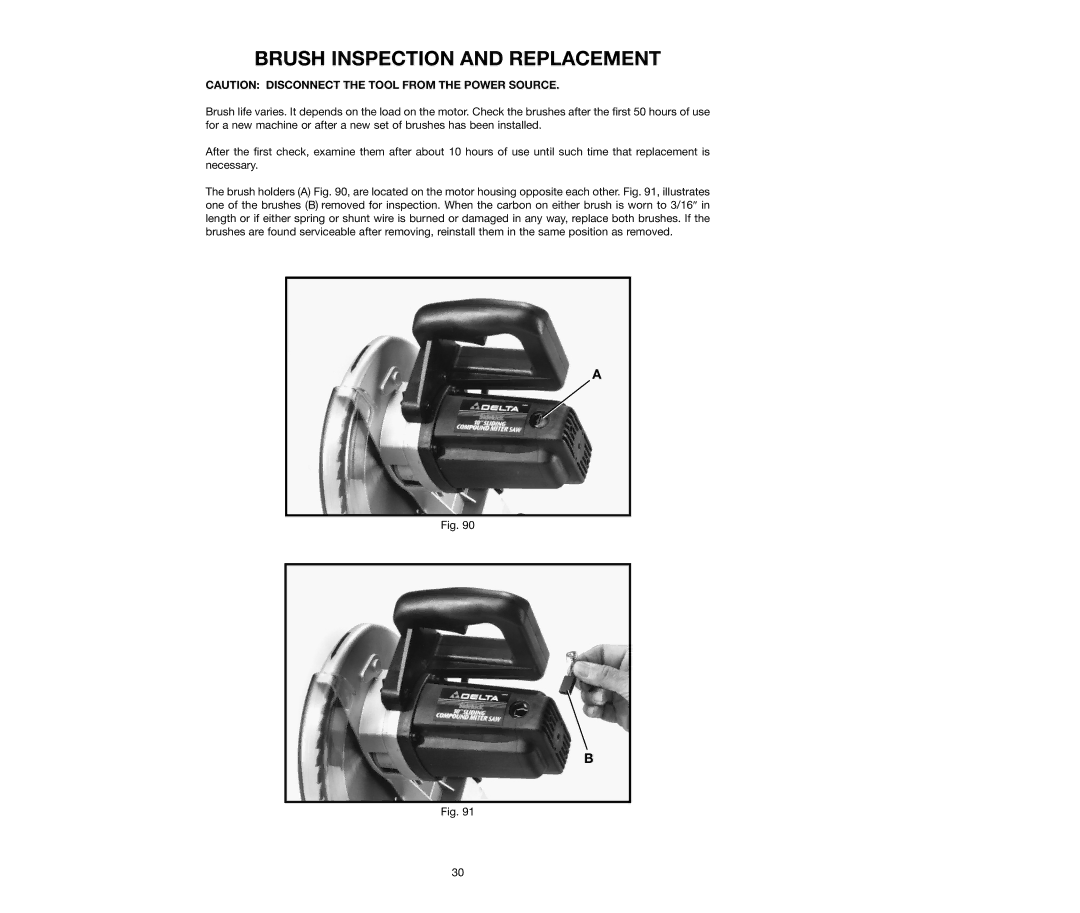 Delta 36-250, 36-240 instruction manual Brush Inspection and Replacement 