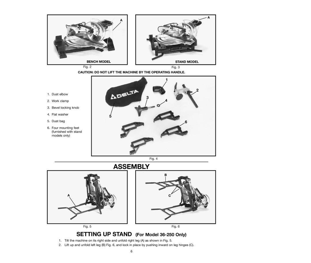 Delta 36-250, 36-240 instruction manual Assembly, Bench Model Stand Model 