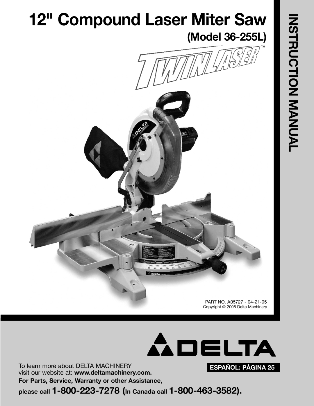 Delta 36-255L instruction manual Compound Laser Miter Saw 