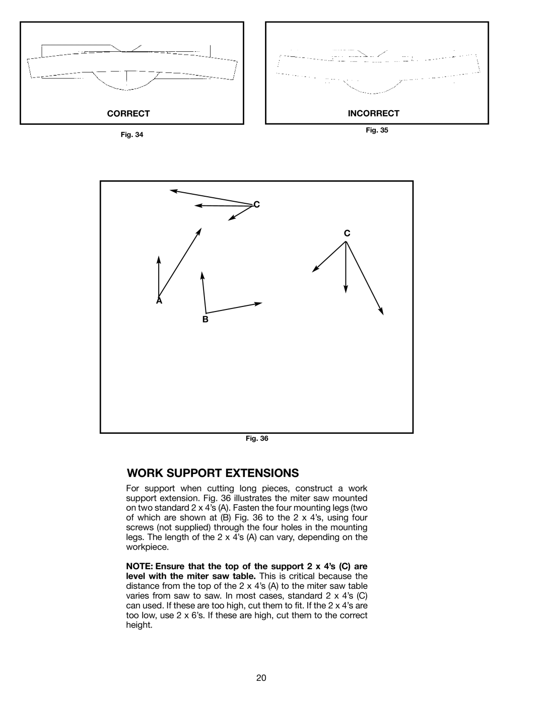 Delta 36-255L instruction manual Work Support Extensions, Correct Incorrect 