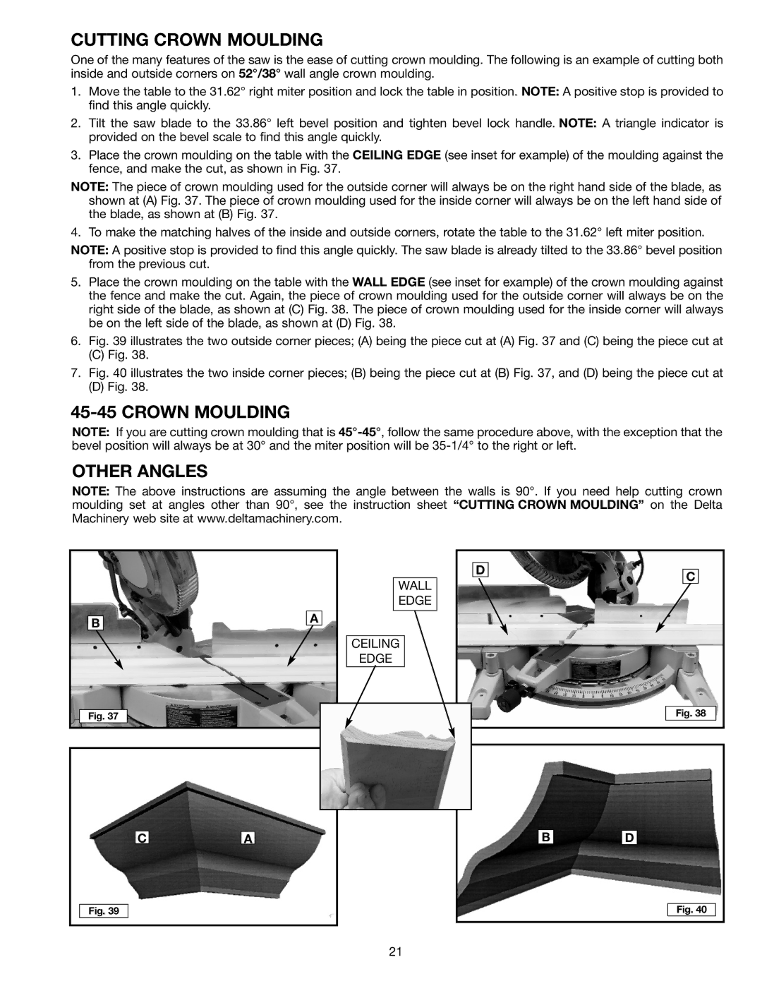 Delta 36-255L instruction manual Crown Moulding Other Angles 