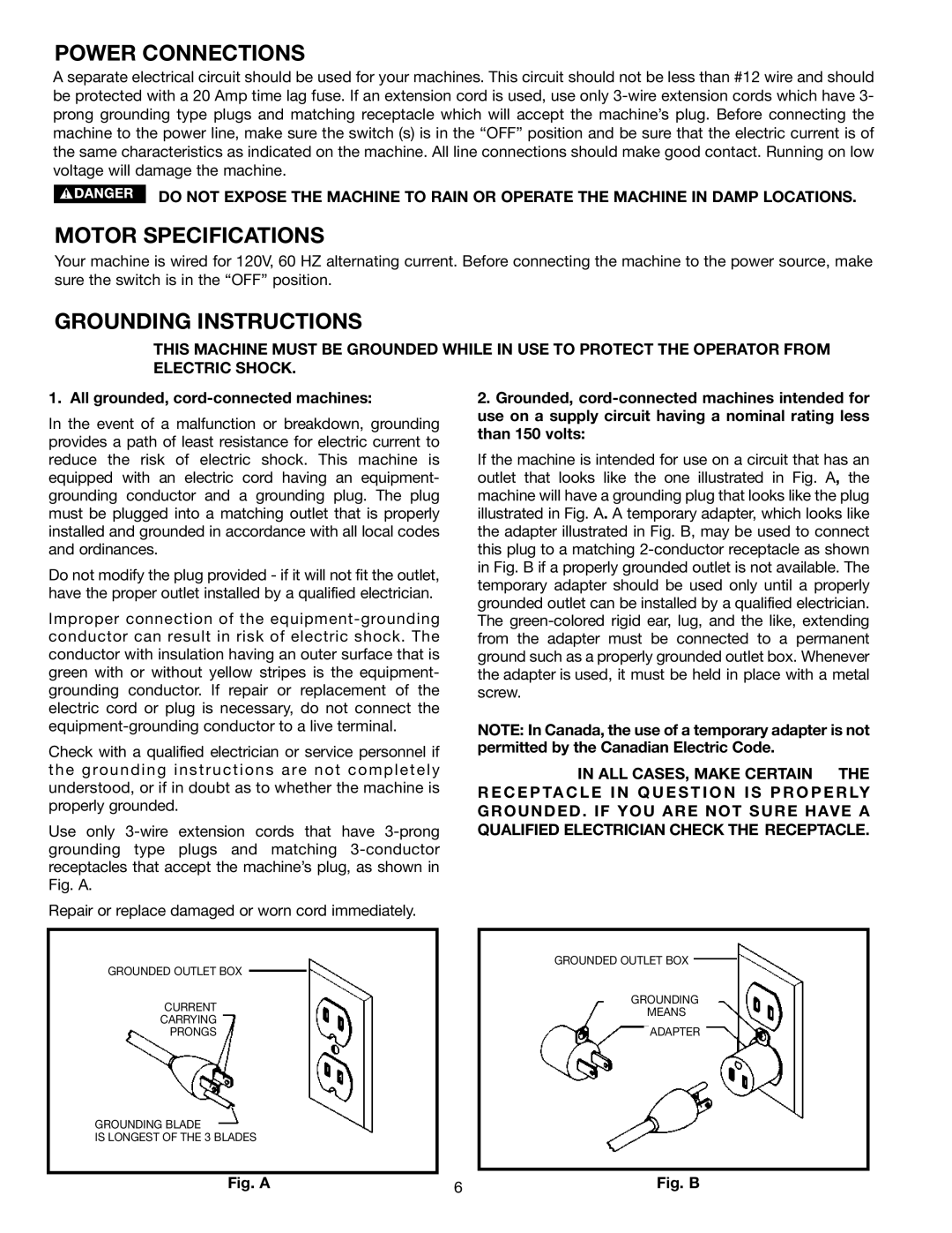 Delta 36-255L instruction manual Power Connections 