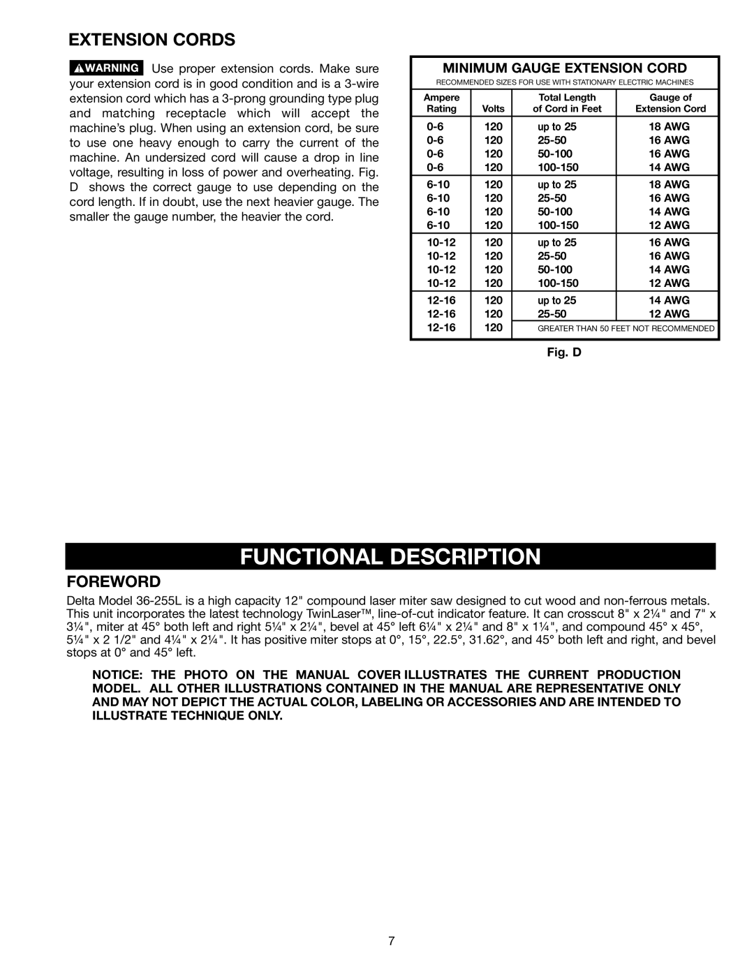 Delta 36-255L instruction manual Functional Description, Foreword 