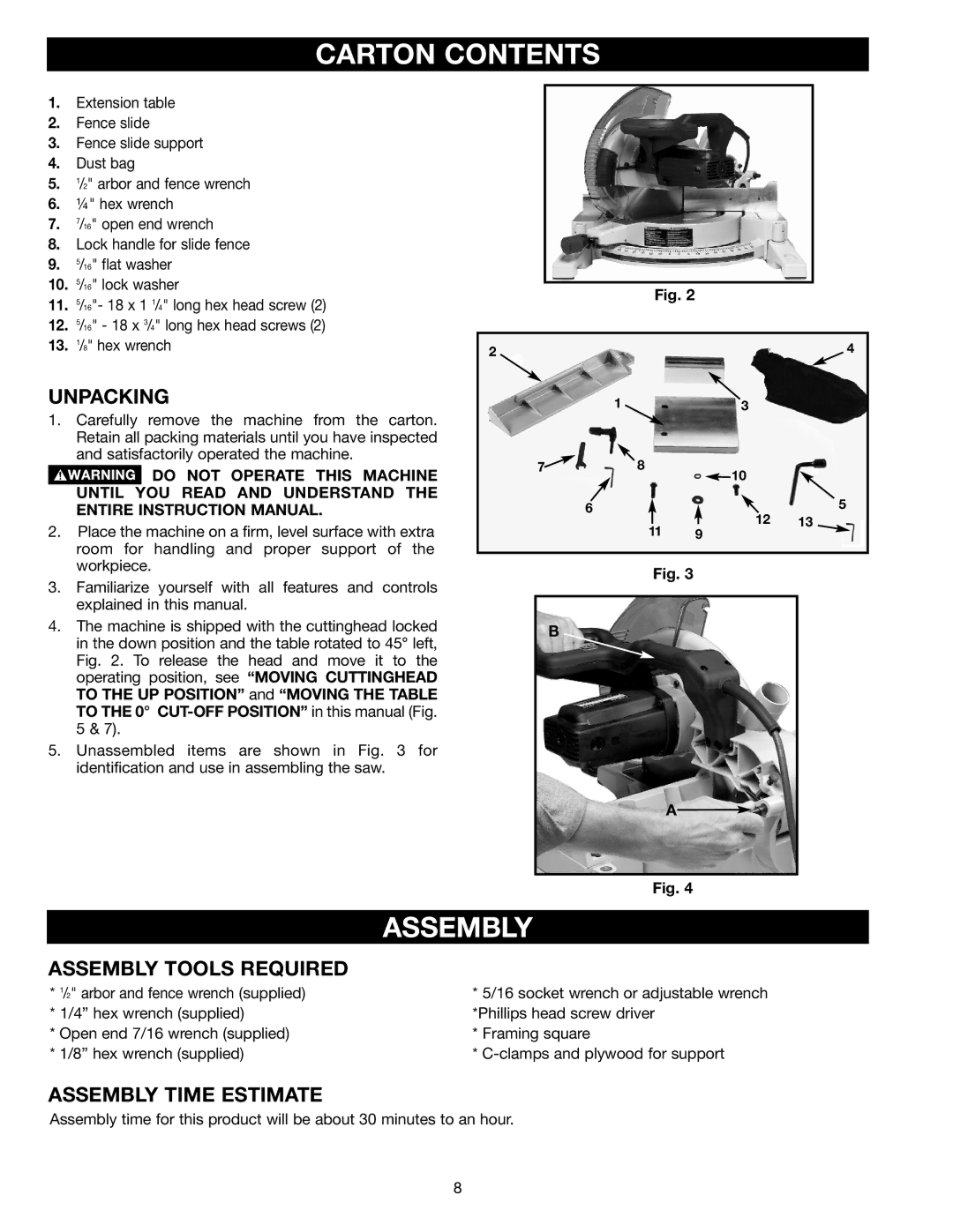 Delta 36-255L instruction manual Carton Contents, Assembly 