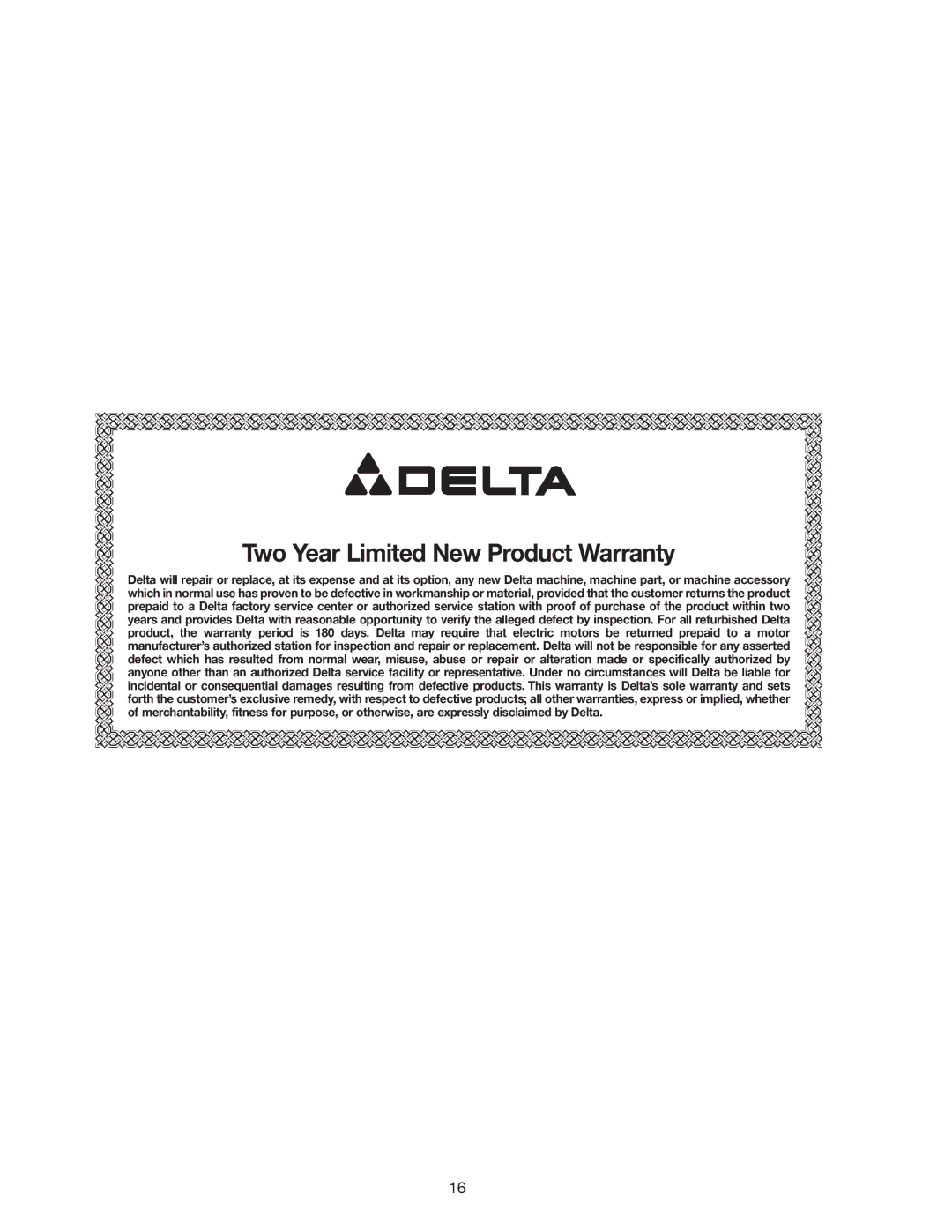 Delta 36-312 instruction manual Two Year Limited New Product Warranty 