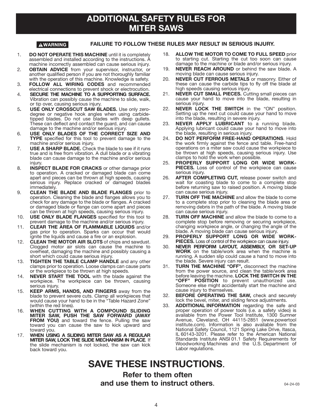 Delta 36-312 instruction manual Additional Safety Rules for Miter Saws 