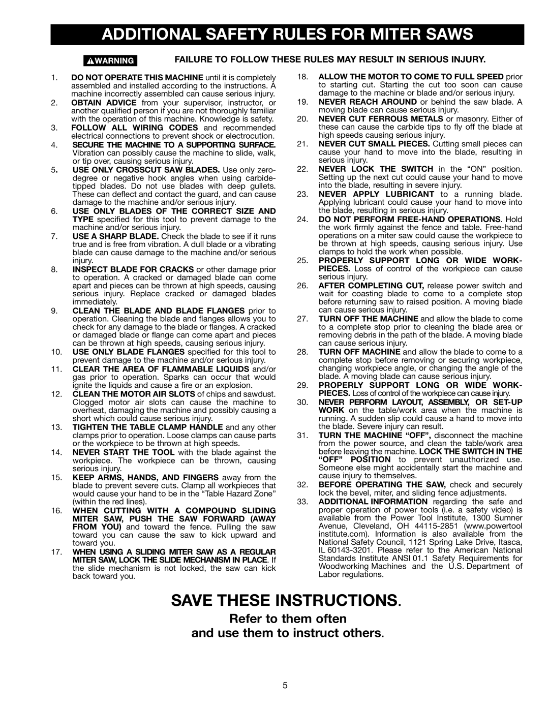 Delta 36-412 instruction manual Additional Safety Rules for Miter Saws 