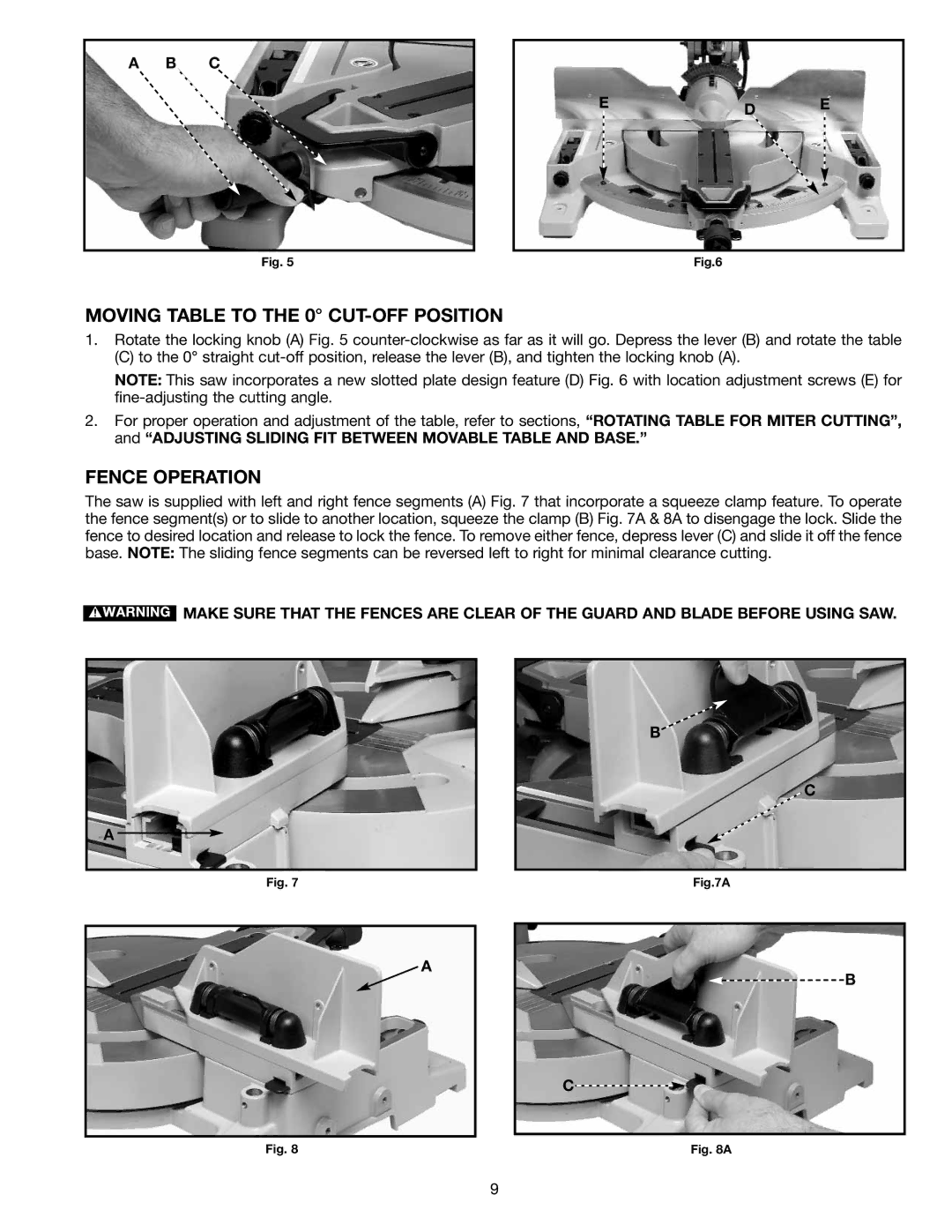 Delta 36-412 instruction manual Moving Table to the 0 CUT-OFF Position, Fence Operation, Ed E 