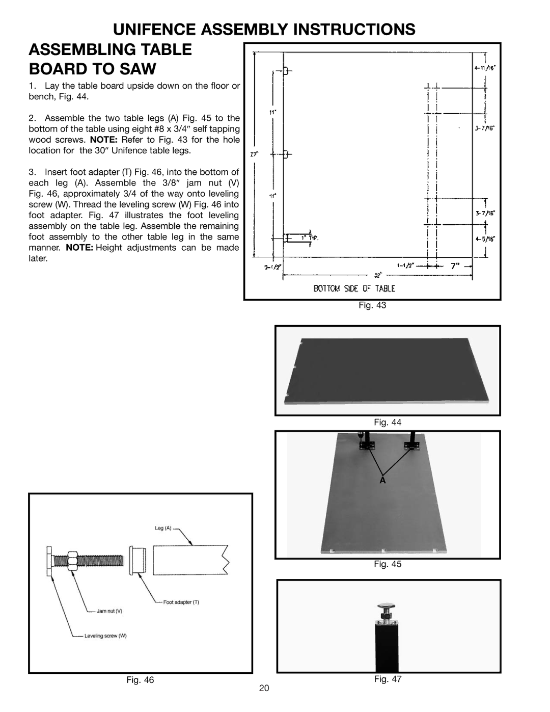 Delta 36-426 instruction manual Unifence Assembly Instructions Assembling Table Board to SAW 