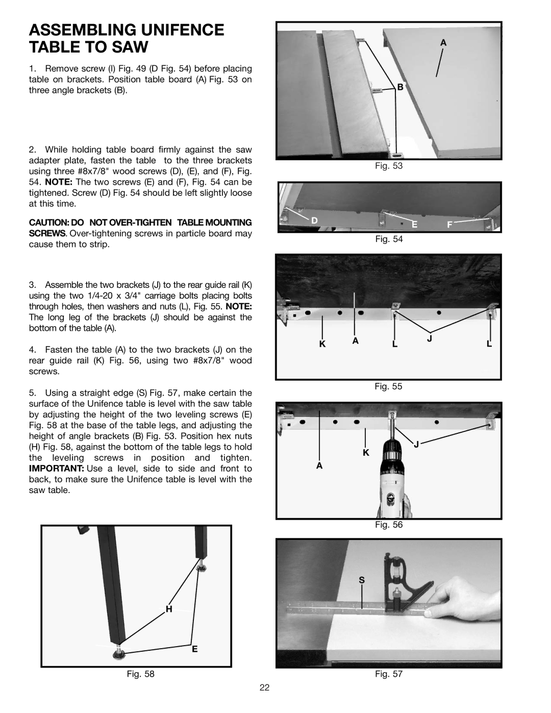 Delta 36-426 instruction manual Assembling Unifence Table to SAW 