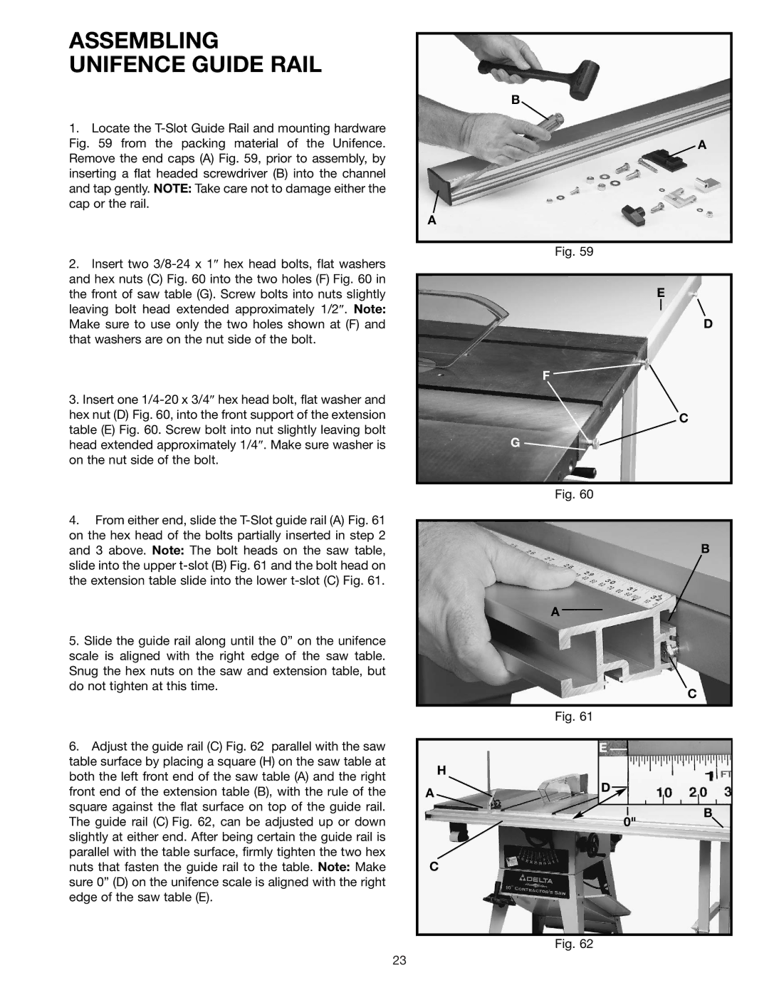 Delta 36-426 instruction manual Assembling Unifence Guide Rail 