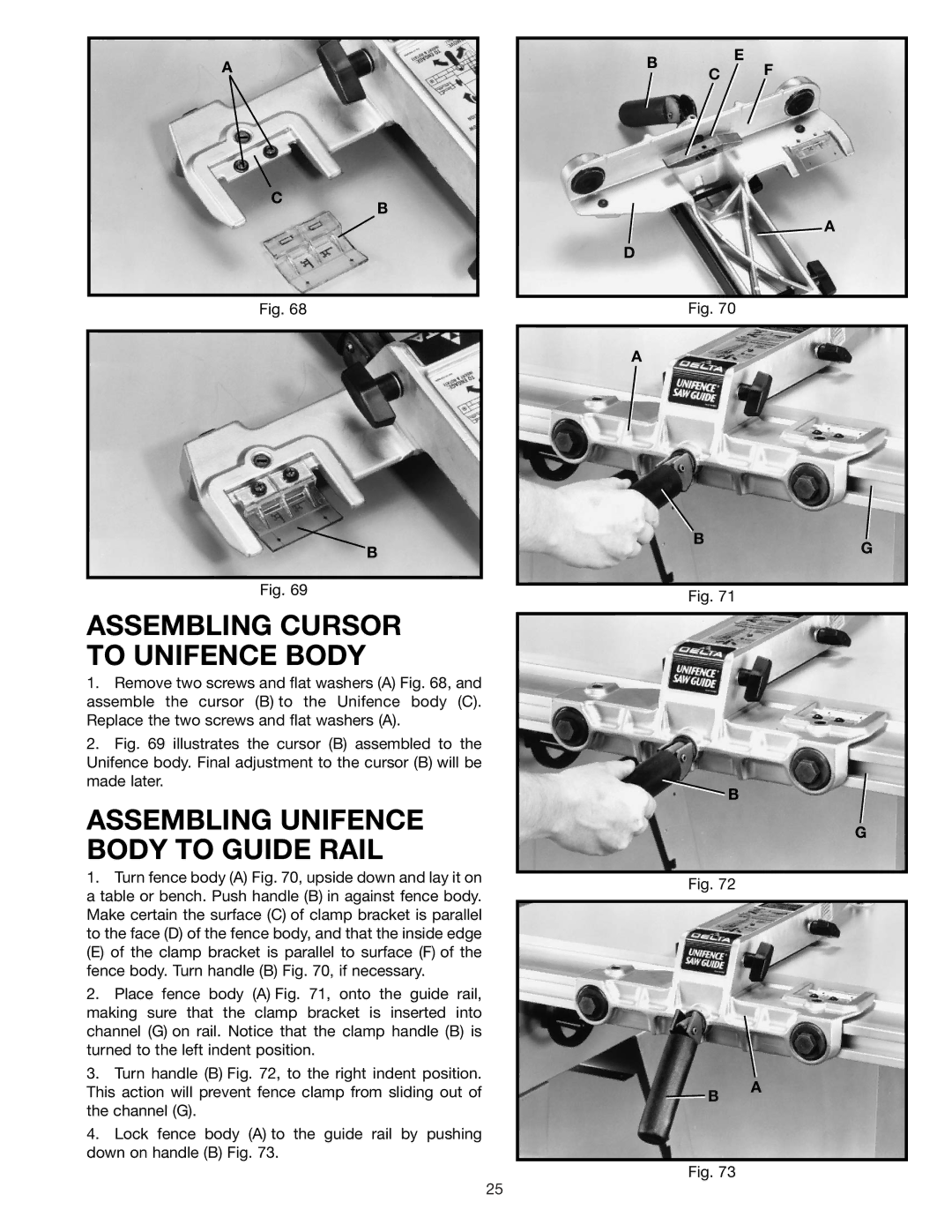 Delta 36-426 instruction manual Assembling Cursor to Unifence Body, Assembling Unifence Body to Guide Rail 