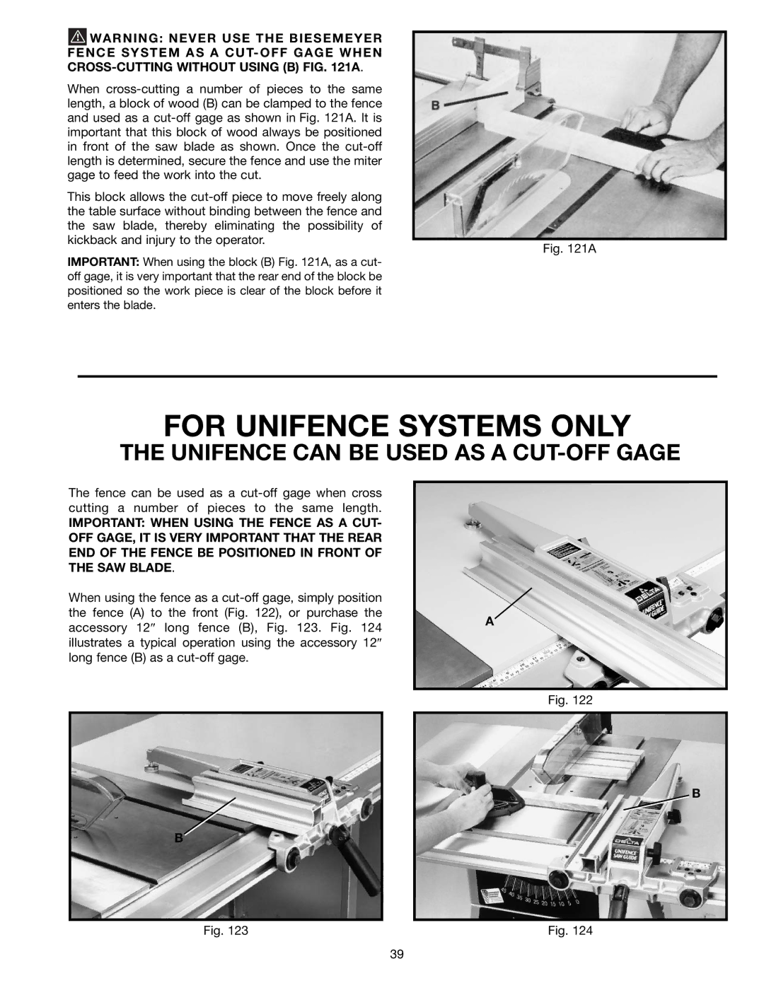 Delta 36-426 instruction manual For Unifence Systems only, Unifence can be Used AS a CUT-OFF Gage 