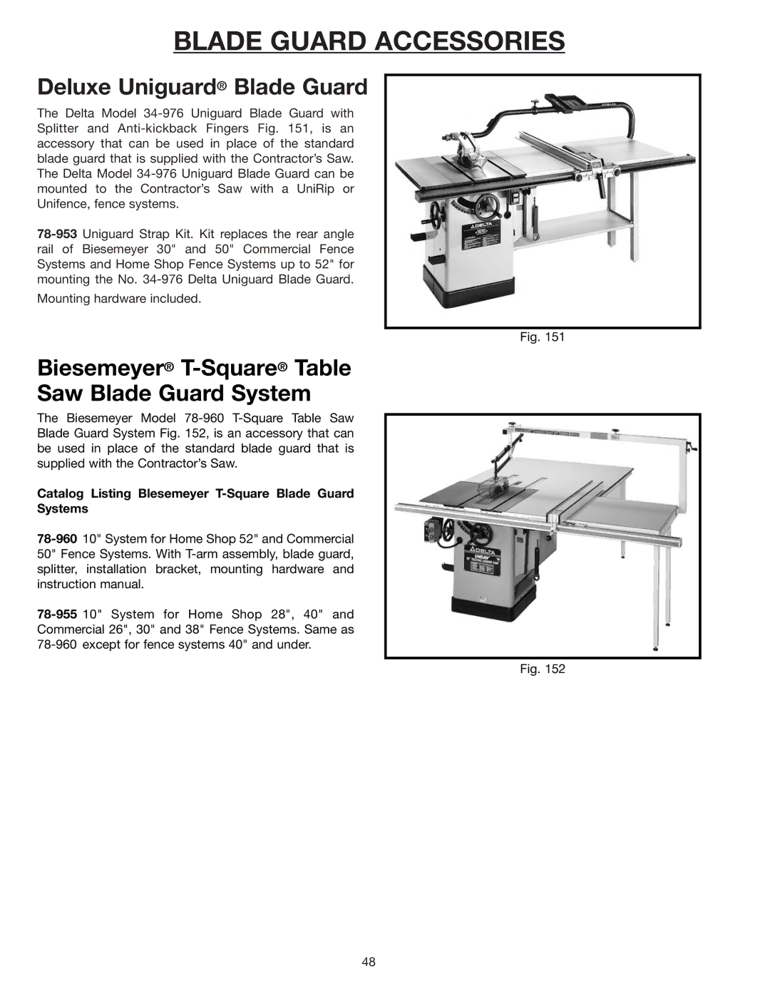 Delta 36-426 instruction manual Blade Guard Accessories, Deluxe Uniguard Blade Guard 