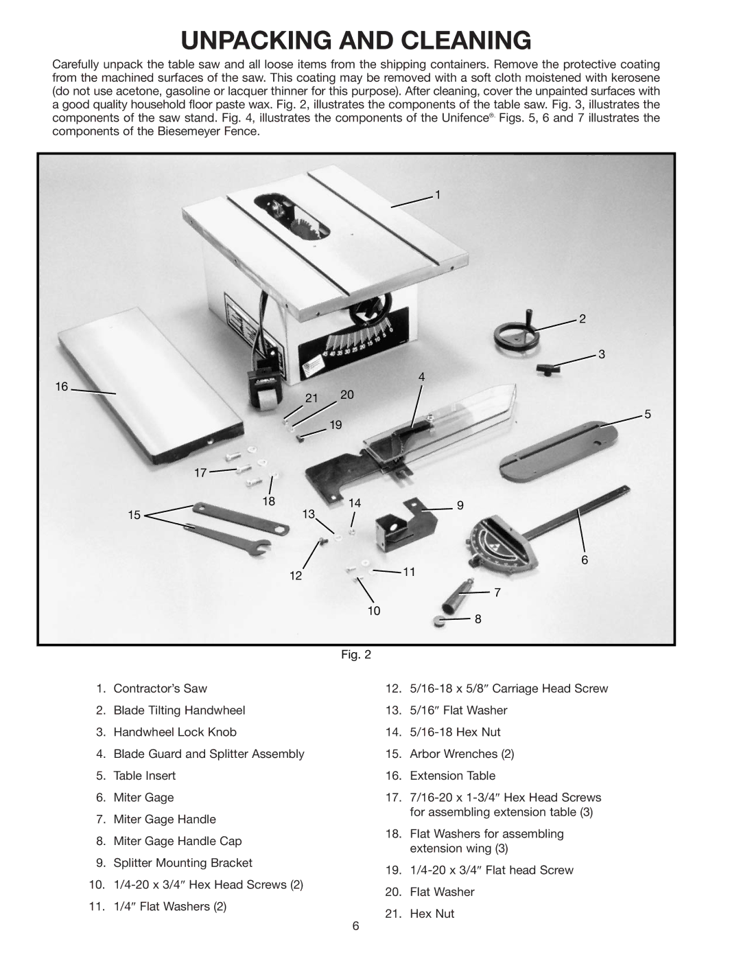 Delta 36-426 instruction manual Unpacking and Cleaning 