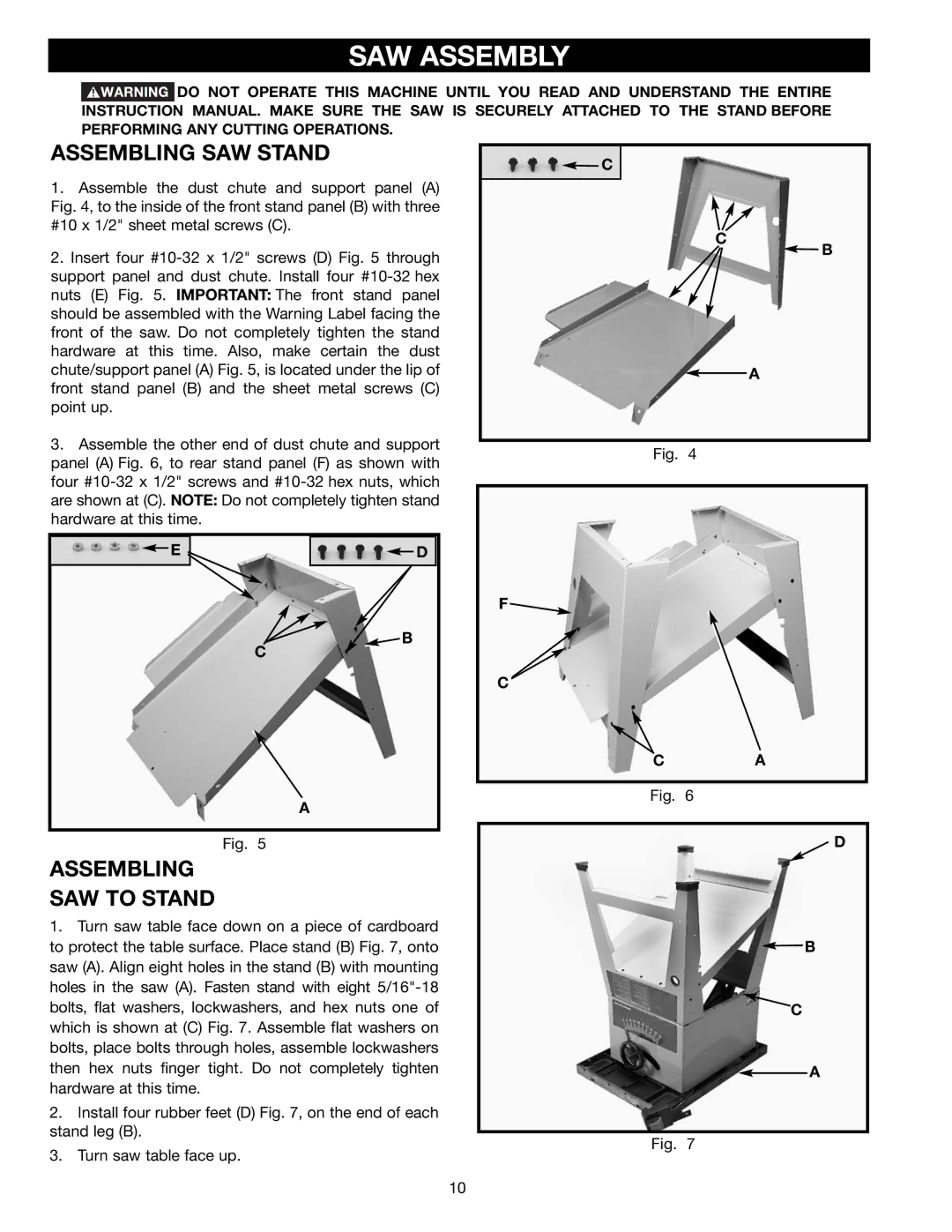 Delta 36-451X, 36-441B instruction manual SAW Assembly, Assembling SAW Stand, Assembling SAW to Stand 