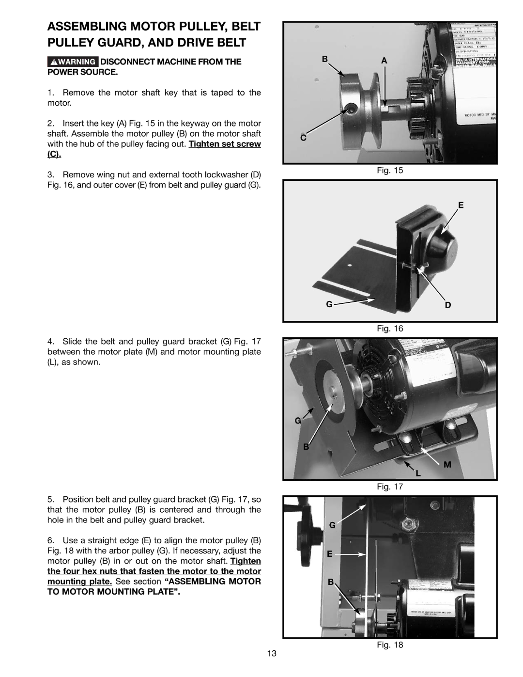 Delta 36-441B, 36-451X Assembling Motor PULLEY, Belt Pulley GUARD, and Drive Belt, To Motor Mounting Plate 