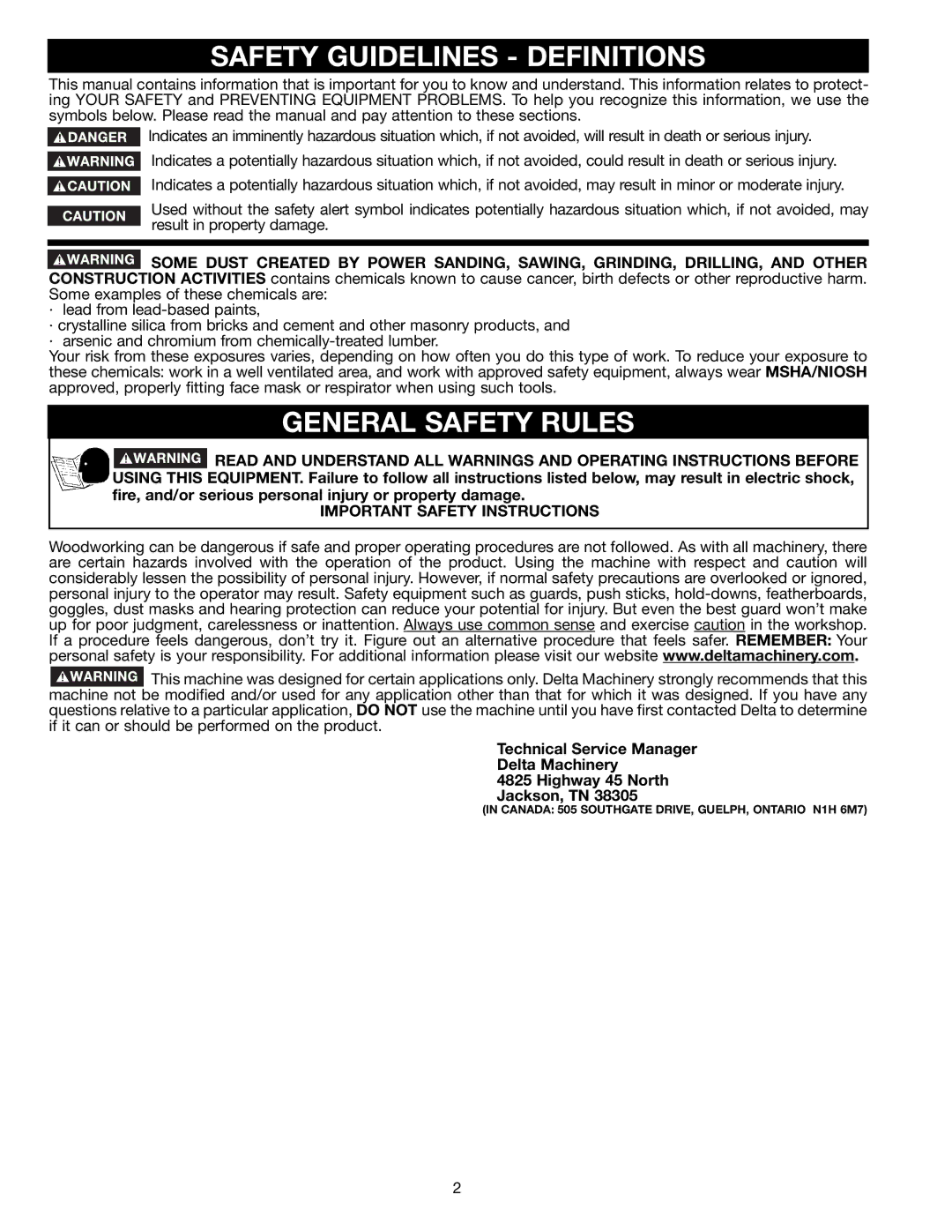 Delta 36-451X, 36-441B instruction manual Safety Guidelines Definitions, General Safety Rules, Important Safety Instructions 