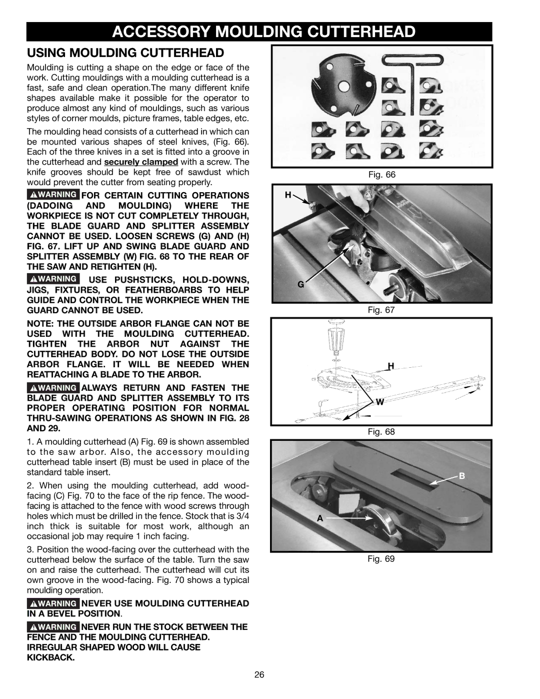 Delta 36-451X, 36-441B instruction manual Accessory Moulding Cutterhead, Using Moulding Cutterhead 