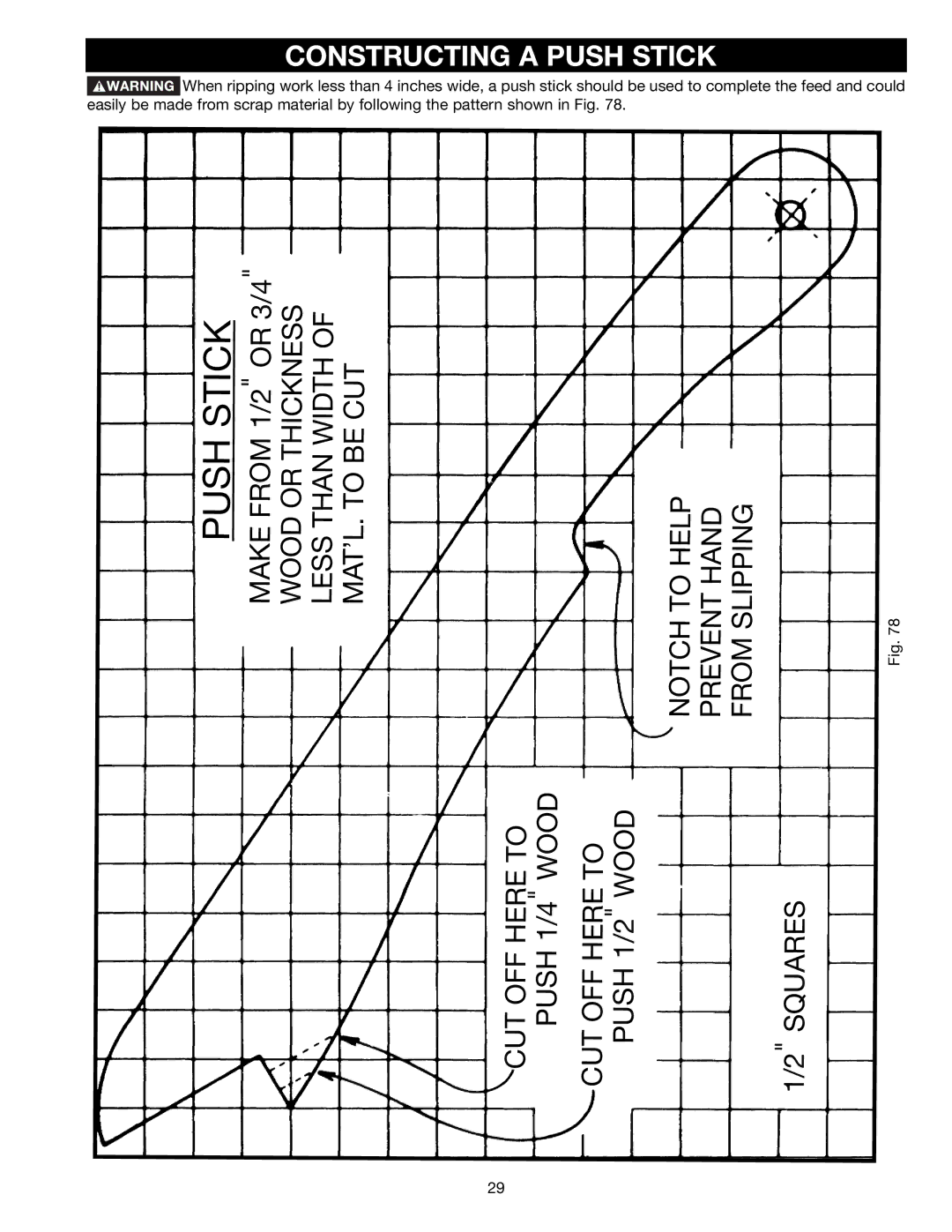 Delta 36-441B, 36-451X instruction manual Pushstick, Constructing a Push Stick 