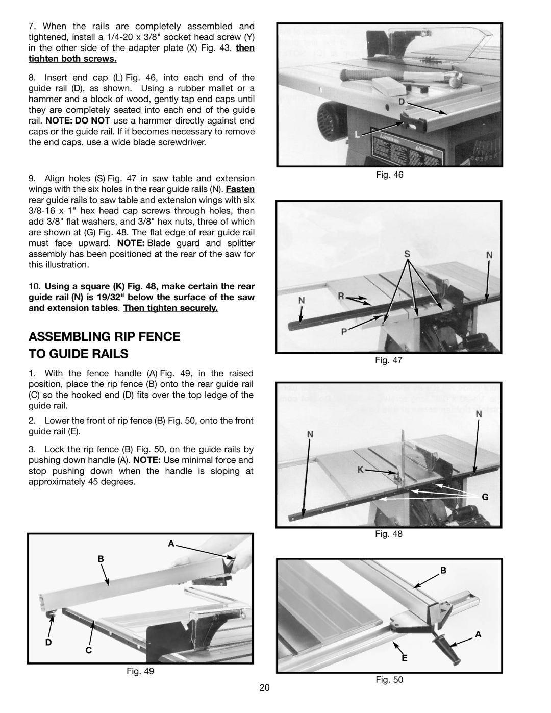 Delta 36-465 instruction manual Assembling RIP Fence To Guide Rails 